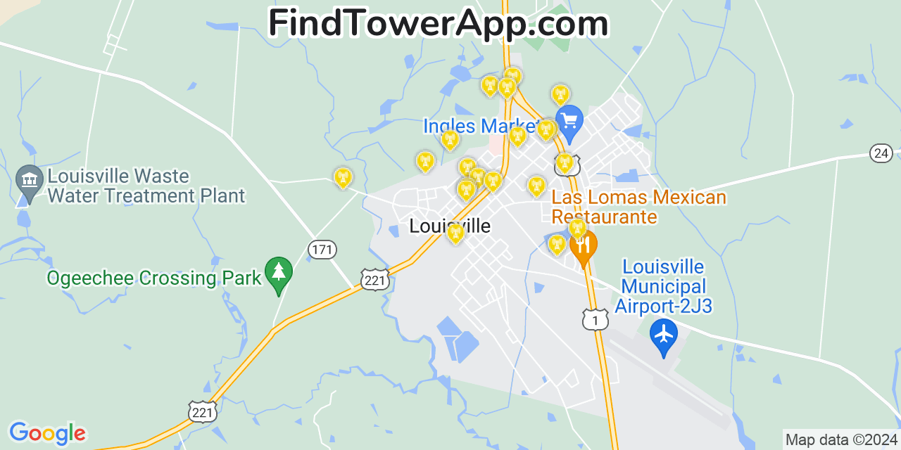 AT&T 4G/5G cell tower coverage map Louisville, Georgia