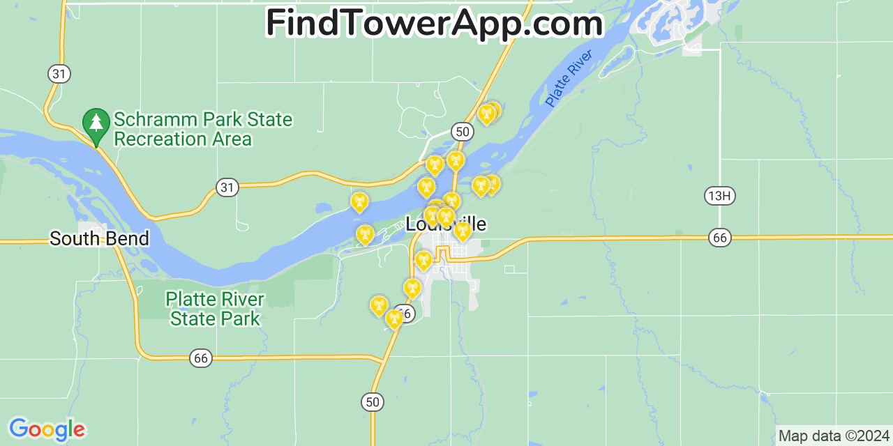 AT&T 4G/5G cell tower coverage map Louisville, Nebraska
