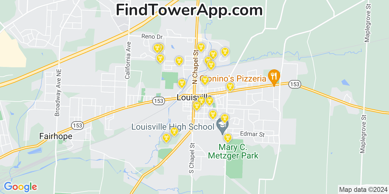Verizon 4G/5G cell tower coverage map Louisville, Ohio