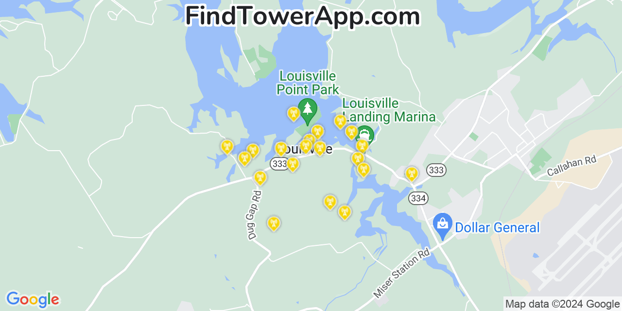 AT&T 4G/5G cell tower coverage map Louisville, Tennessee