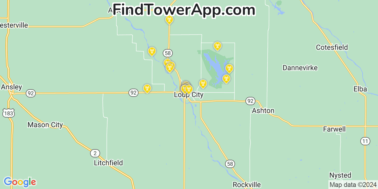 AT&T 4G/5G cell tower coverage map Loup City, Nebraska