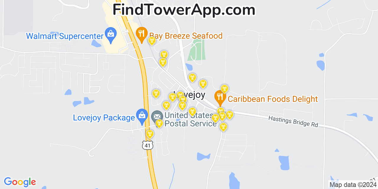 AT&T 4G/5G cell tower coverage map Lovejoy, Georgia