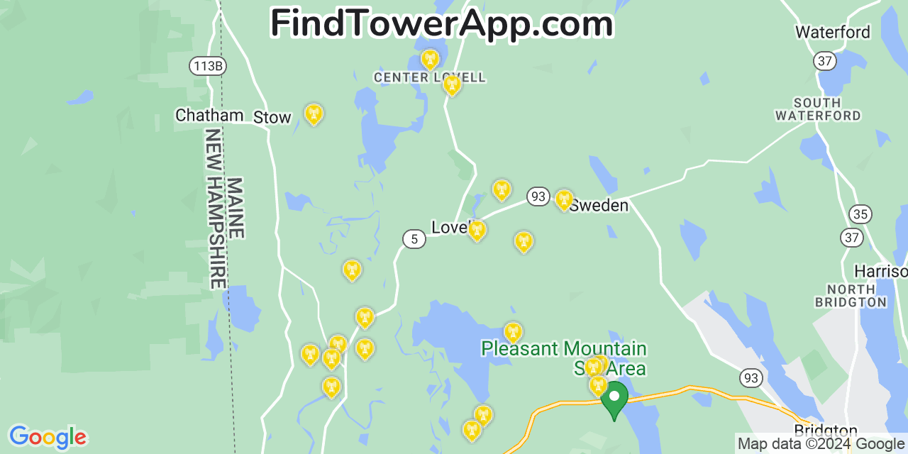 AT&T 4G/5G cell tower coverage map Lovell, Maine