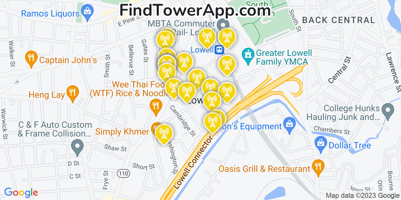 Verizon 4G/5G cell tower coverage map Lowell, Massachusetts
