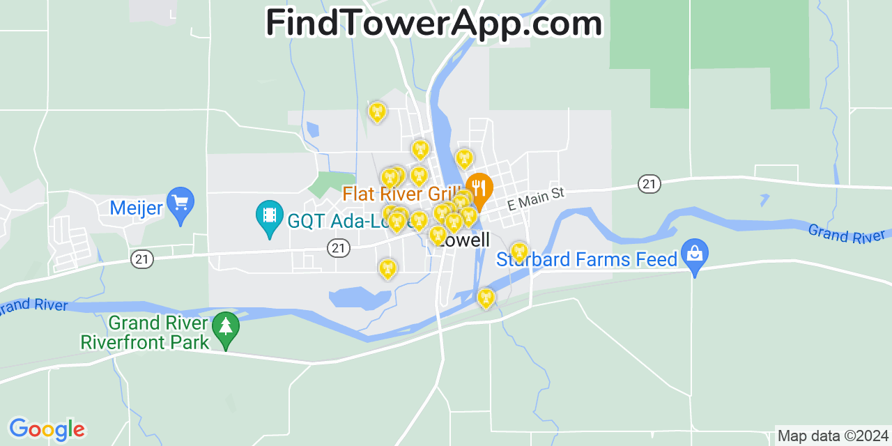 AT&T 4G/5G cell tower coverage map Lowell, Michigan