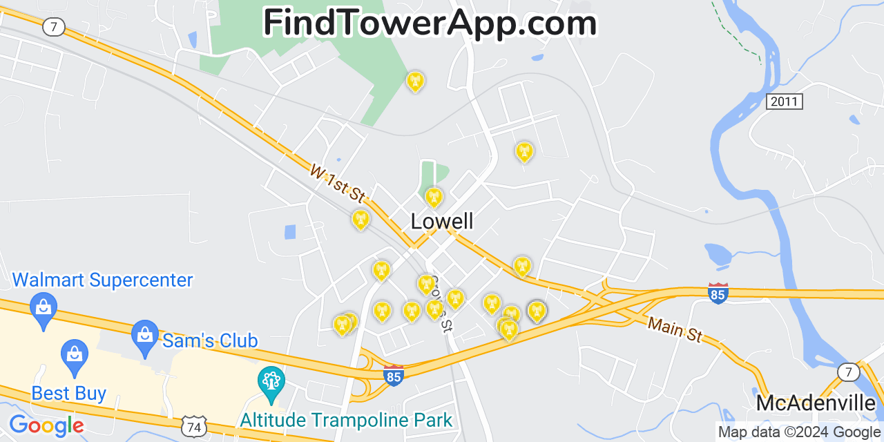 T-Mobile 4G/5G cell tower coverage map Lowell, North Carolina