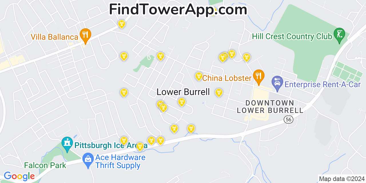Verizon 4G/5G cell tower coverage map Lower Burrell, Pennsylvania