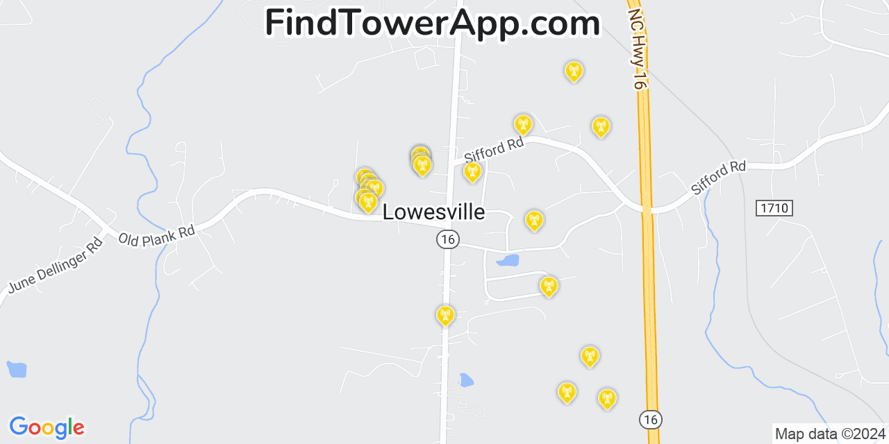 AT&T 4G/5G cell tower coverage map Lowesville, North Carolina