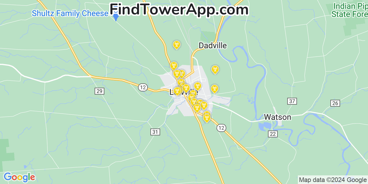 AT&T 4G/5G cell tower coverage map Lowville, New York