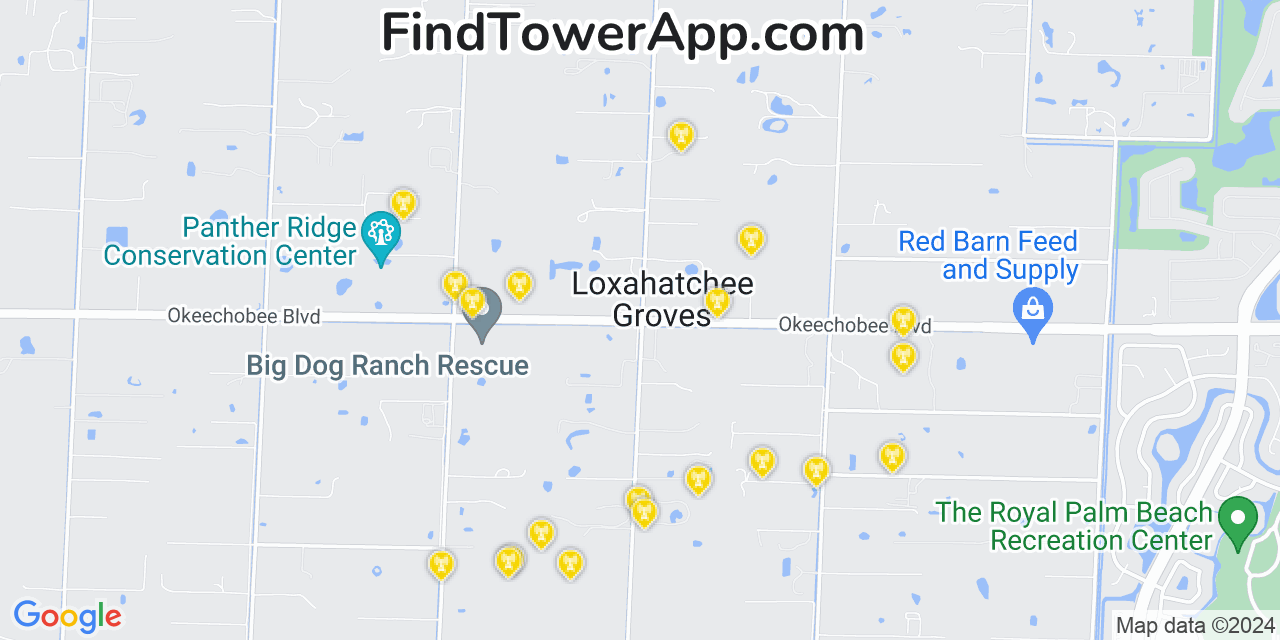 AT&T 4G/5G cell tower coverage map Loxahatchee Groves, Florida