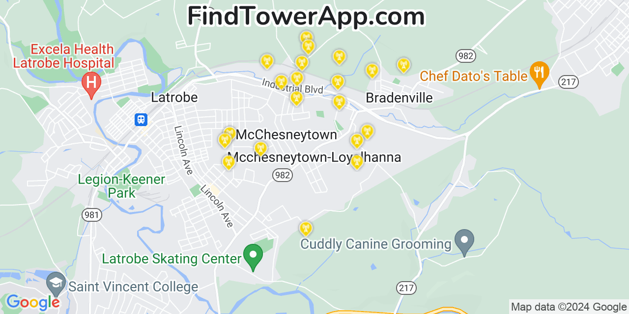 AT&T 4G/5G cell tower coverage map Loyalhanna, Pennsylvania