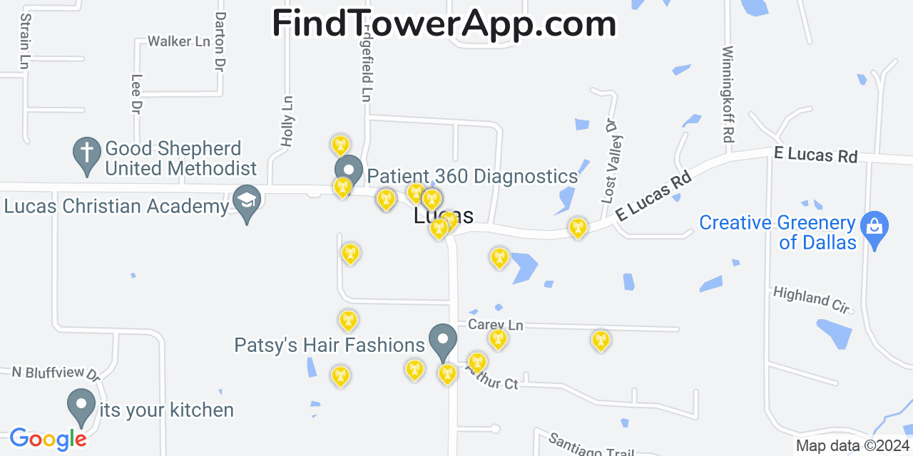 AT&T 4G/5G cell tower coverage map Lucas, Texas