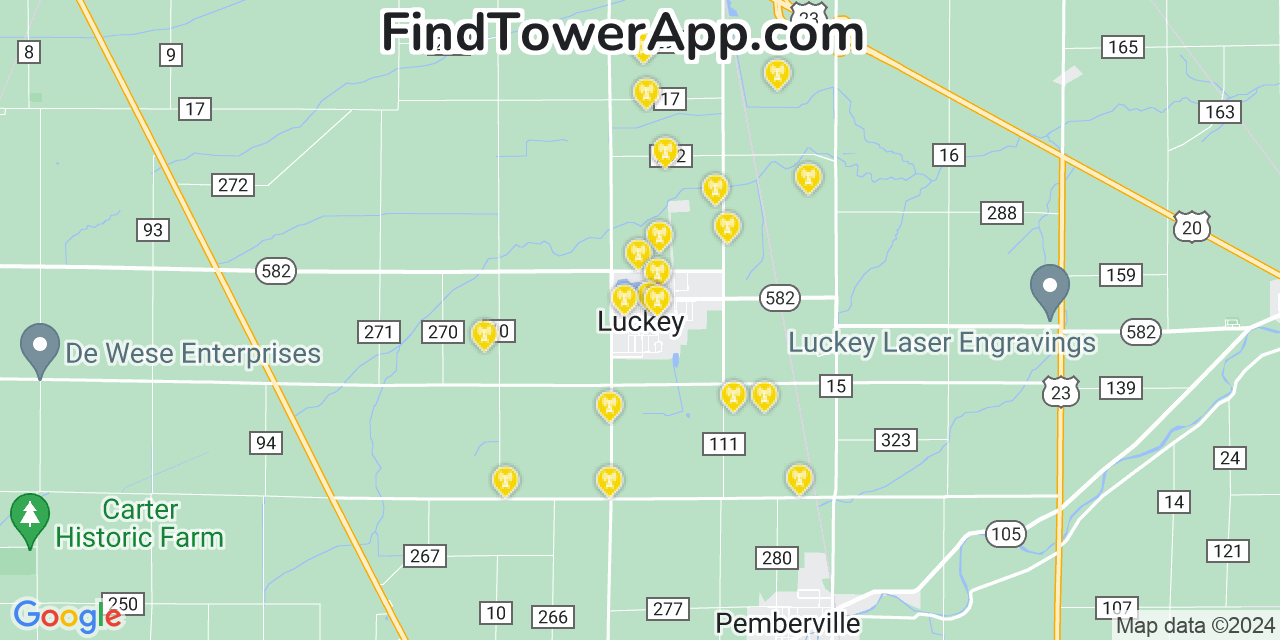 AT&T 4G/5G cell tower coverage map Luckey, Ohio