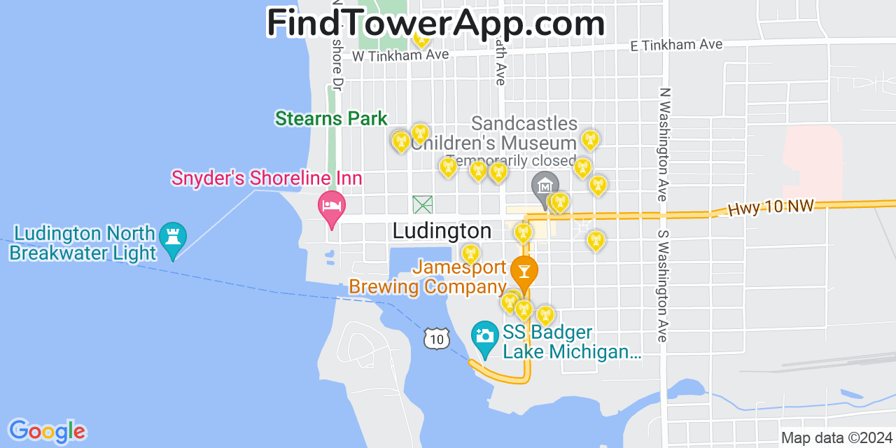 AT&T 4G/5G cell tower coverage map Ludington, Michigan