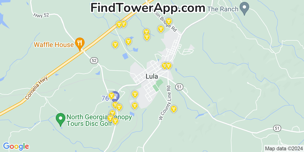 Verizon 4G/5G cell tower coverage map Lula, Georgia