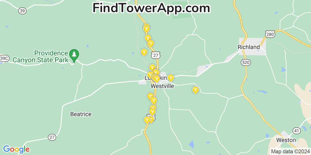 AT&T 4G/5G cell tower coverage map Lumpkin, Georgia