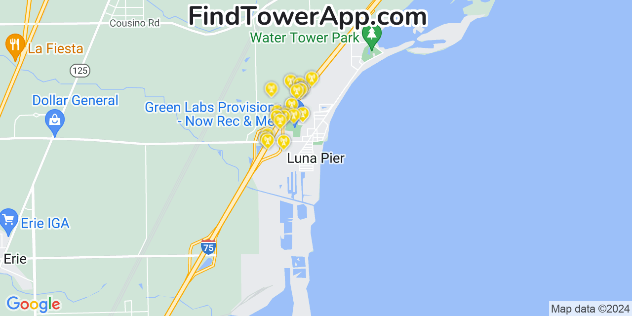 AT&T 4G/5G cell tower coverage map Luna Pier, Michigan