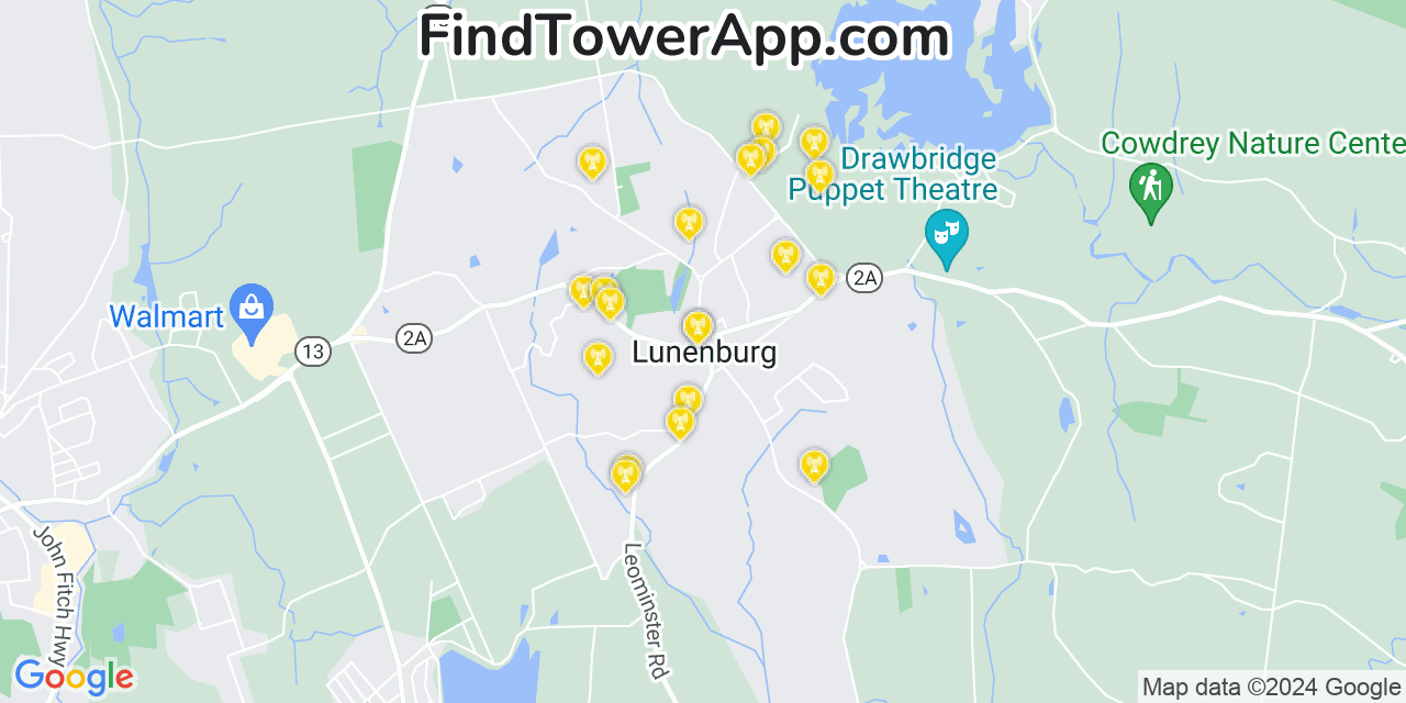 Verizon 4G/5G cell tower coverage map Lunenburg, Massachusetts