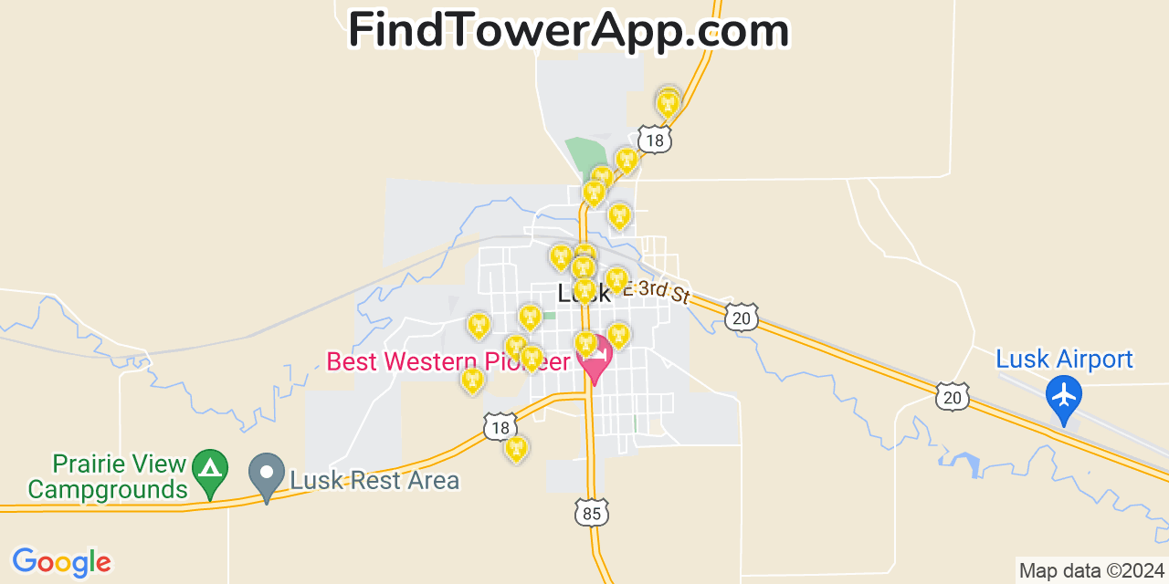 Verizon 4G/5G cell tower coverage map Lusk, Wyoming