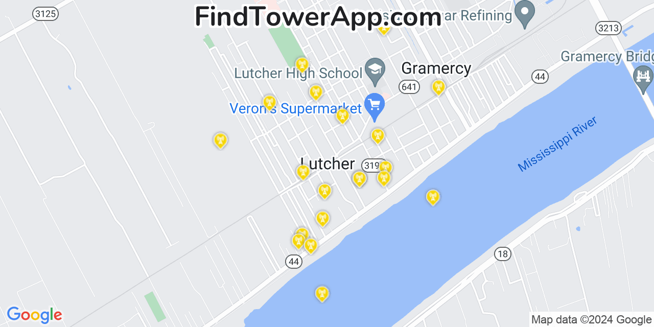 AT&T 4G/5G cell tower coverage map Lutcher, Louisiana