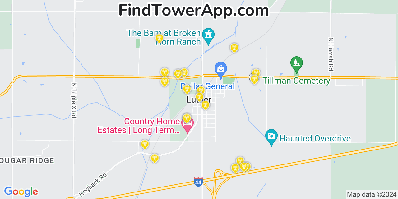 AT&T 4G/5G cell tower coverage map Luther, Oklahoma