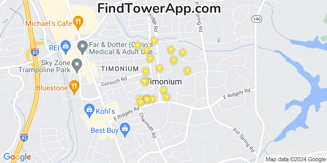 T-Mobile 4G/5G cell tower coverage map Lutherville Timonium, Maryland