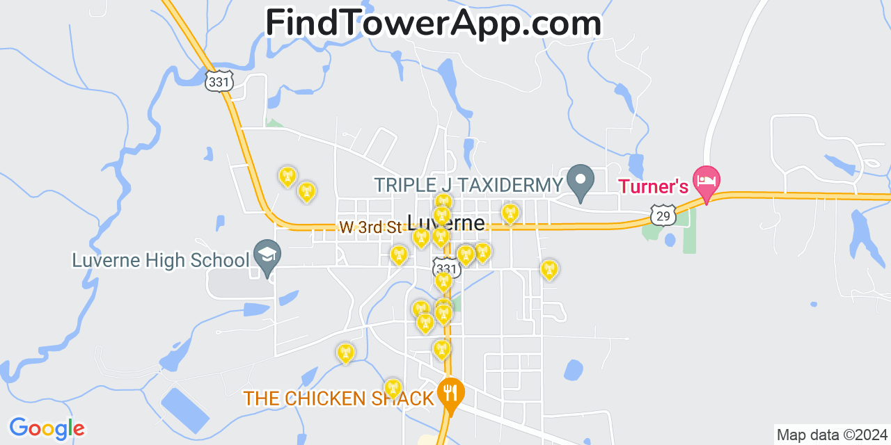 AT&T 4G/5G cell tower coverage map Luverne, Alabama