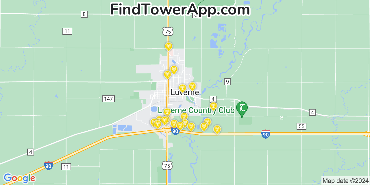 AT&T 4G/5G cell tower coverage map Luverne, Minnesota