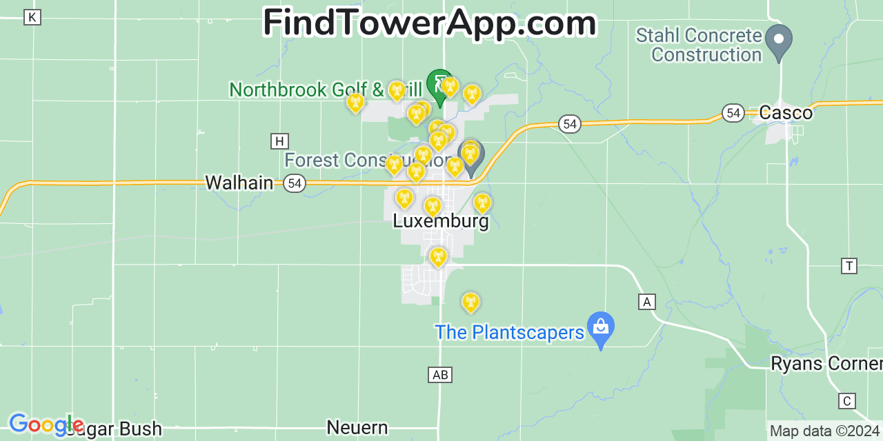Verizon 4G/5G cell tower coverage map Luxemburg, Wisconsin