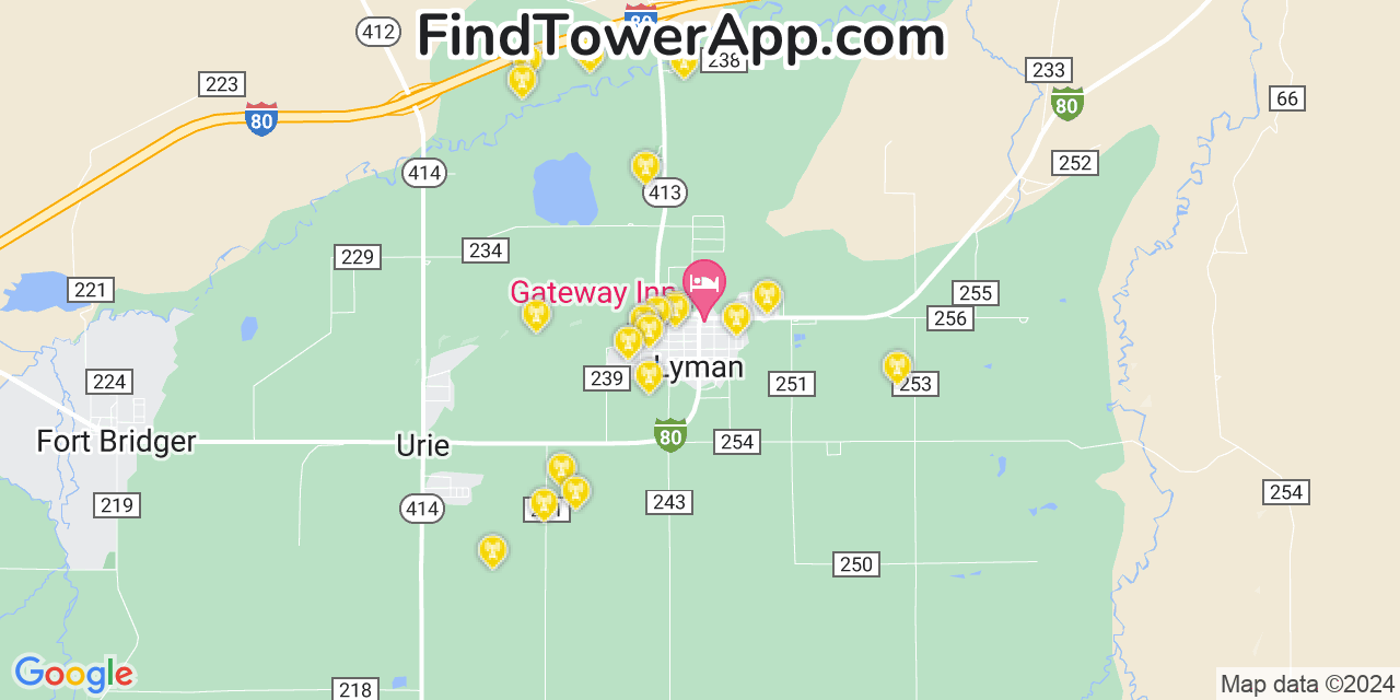 AT&T 4G/5G cell tower coverage map Lyman, Wyoming
