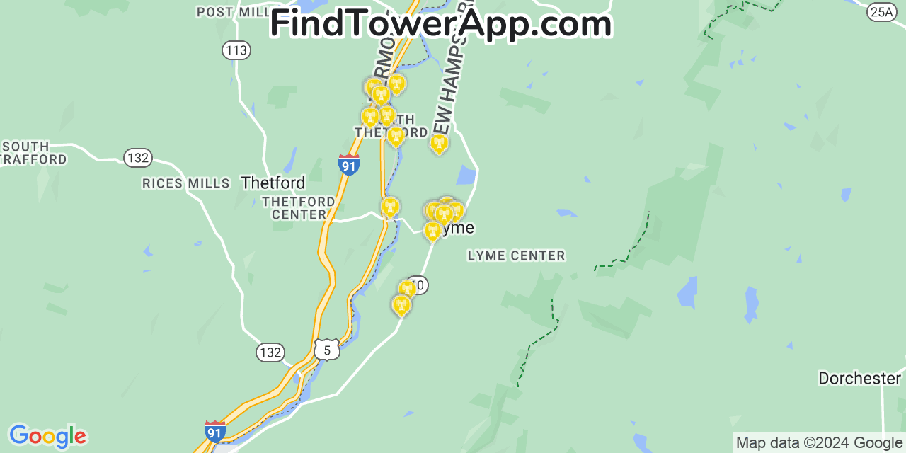 AT&T 4G/5G cell tower coverage map Lyme, New Hampshire