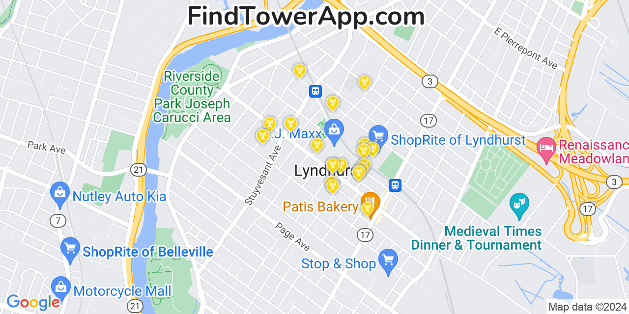 AT&T 4G/5G cell tower coverage map Lyndhurst, New Jersey