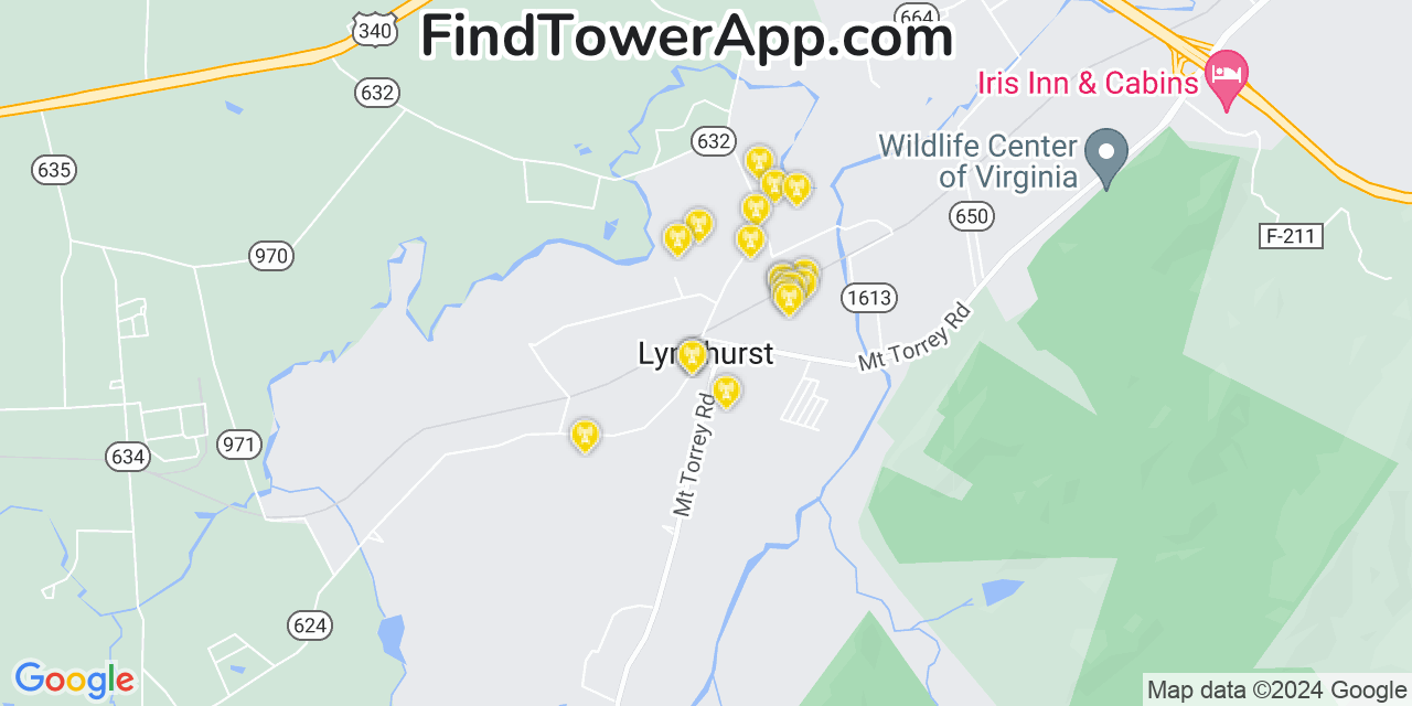 AT&T 4G/5G cell tower coverage map Lyndhurst, Virginia