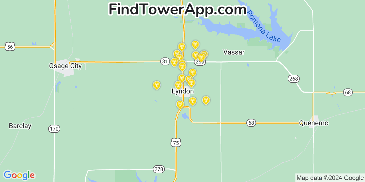 AT&T 4G/5G cell tower coverage map Lyndon, Kansas