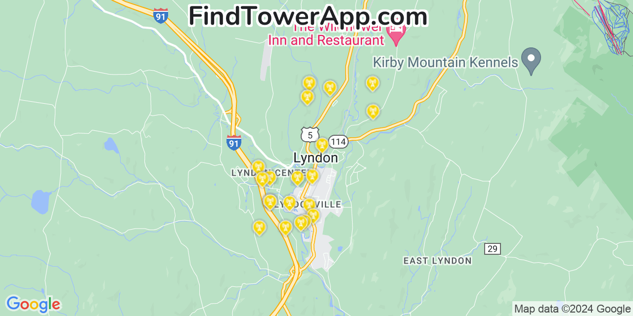 AT&T 4G/5G cell tower coverage map Lyndon, Vermont