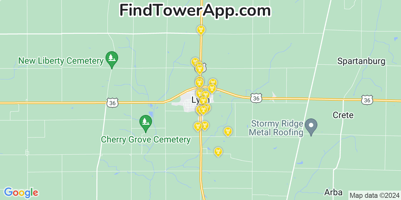 AT&T 4G/5G cell tower coverage map Lynn, Indiana