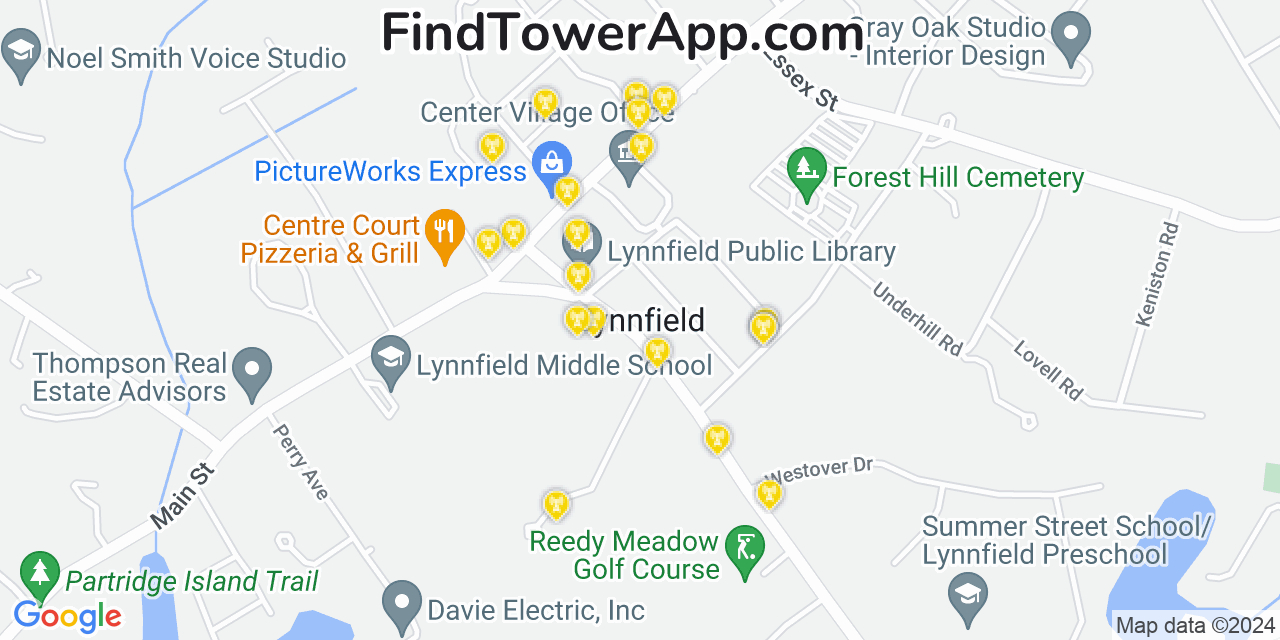 AT&T 4G/5G cell tower coverage map Lynnfield, Massachusetts