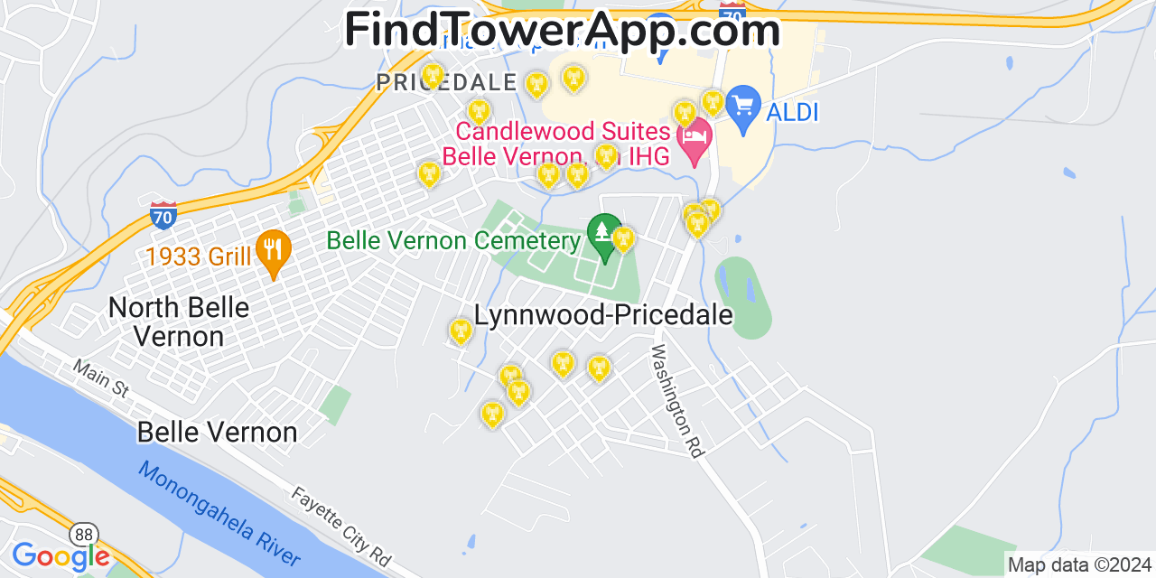 AT&T 4G/5G cell tower coverage map Lynnwood Pricedale, Pennsylvania