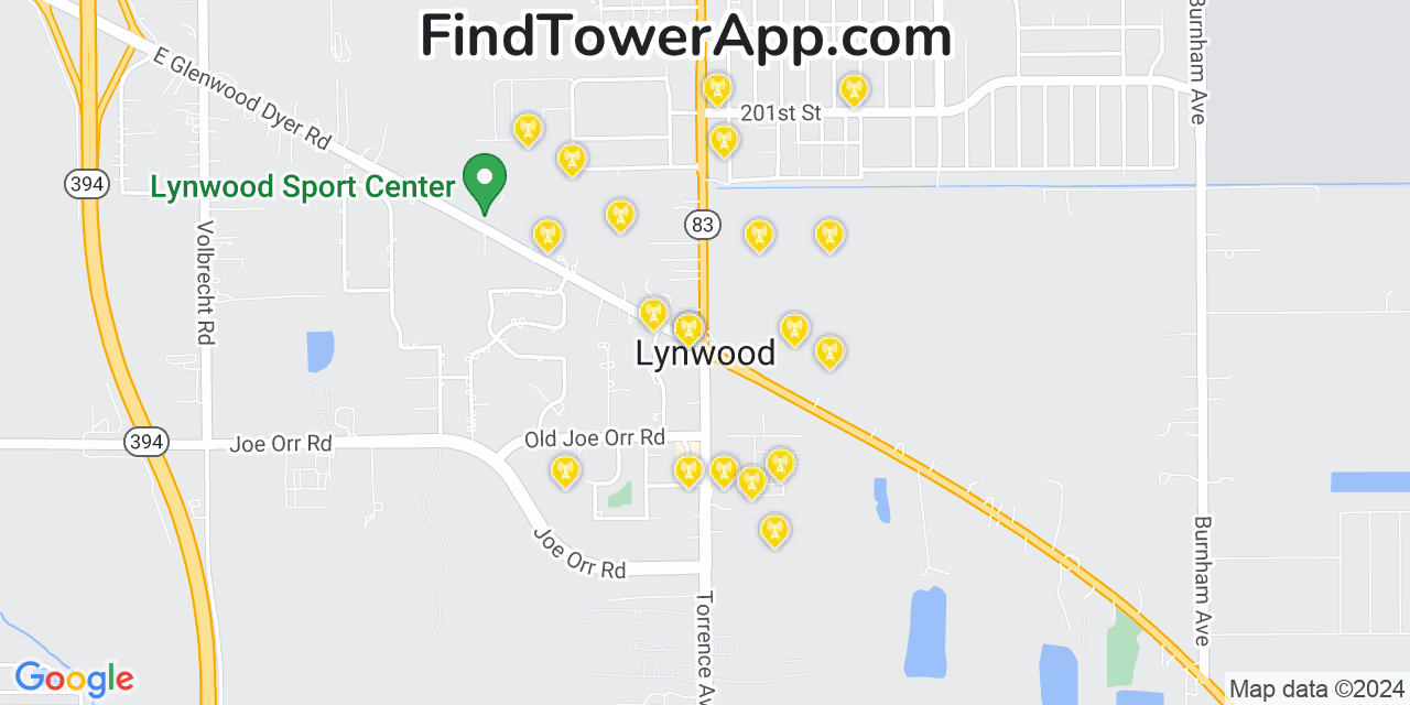 AT&T 4G/5G cell tower coverage map Lynwood, Illinois