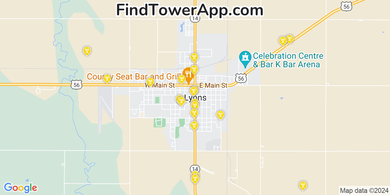 AT&T 4G/5G cell tower coverage map Lyons, Kansas