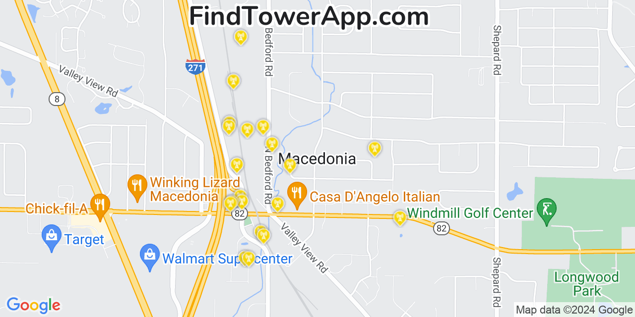 AT&T 4G/5G cell tower coverage map Macedonia, Ohio