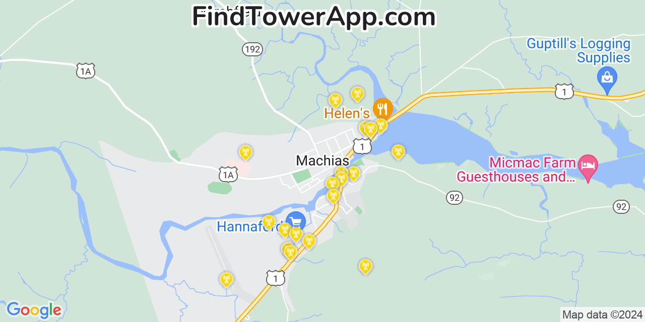 AT&T 4G/5G cell tower coverage map Machias, Maine