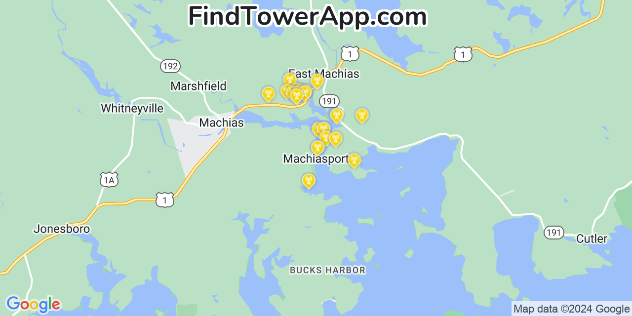 Verizon 4G/5G cell tower coverage map Machiasport, Maine