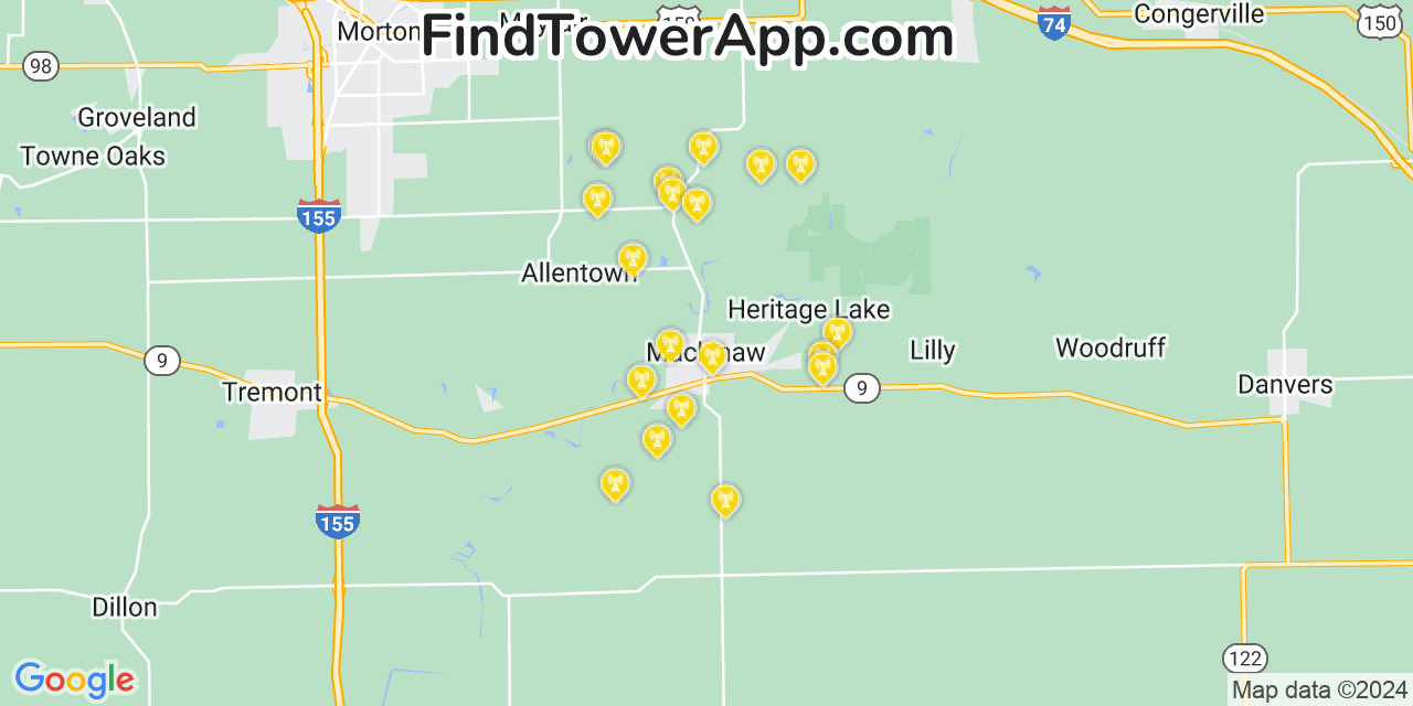 Verizon 4G/5G cell tower coverage map Mackinaw, Illinois