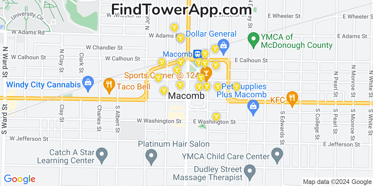 AT&T 4G/5G cell tower coverage map Macomb, Illinois