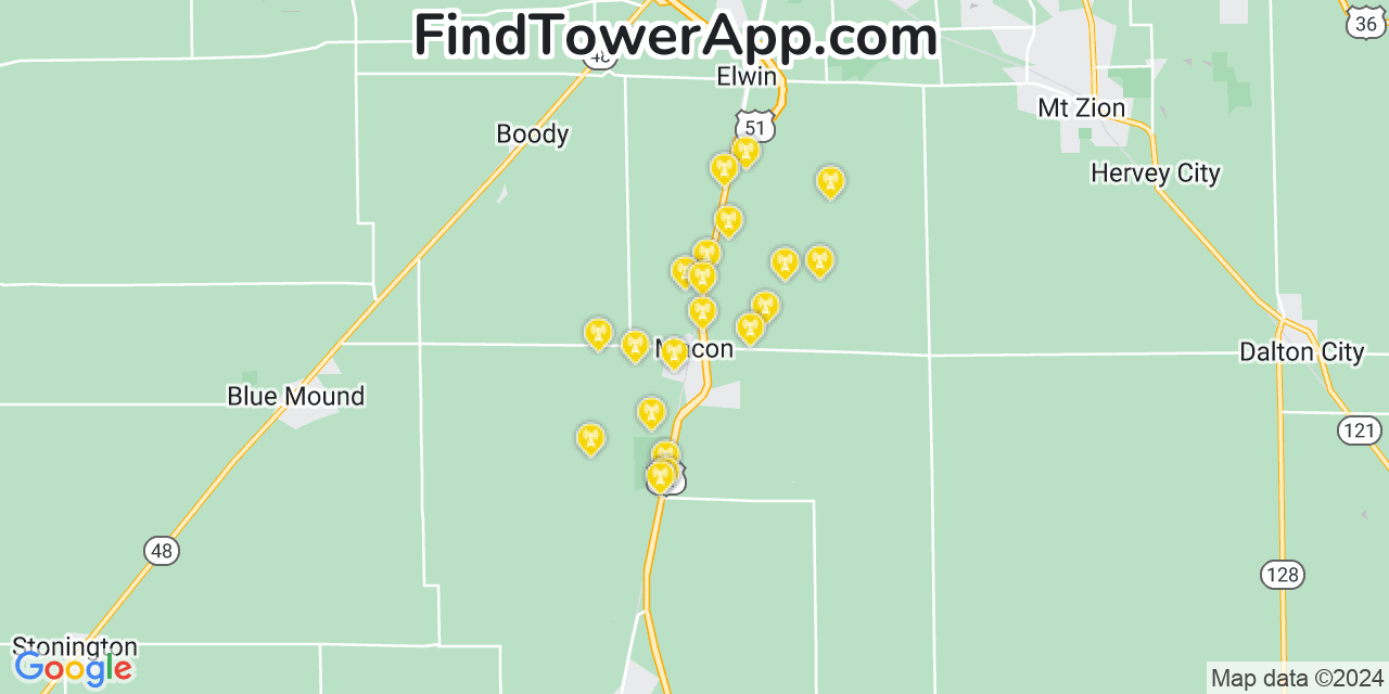 AT&T 4G/5G cell tower coverage map Macon, Illinois