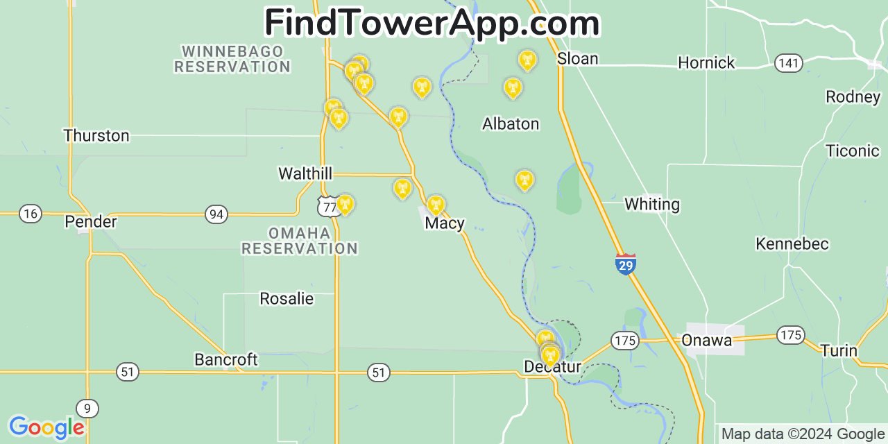Verizon 4G/5G cell tower coverage map Macy, Nebraska