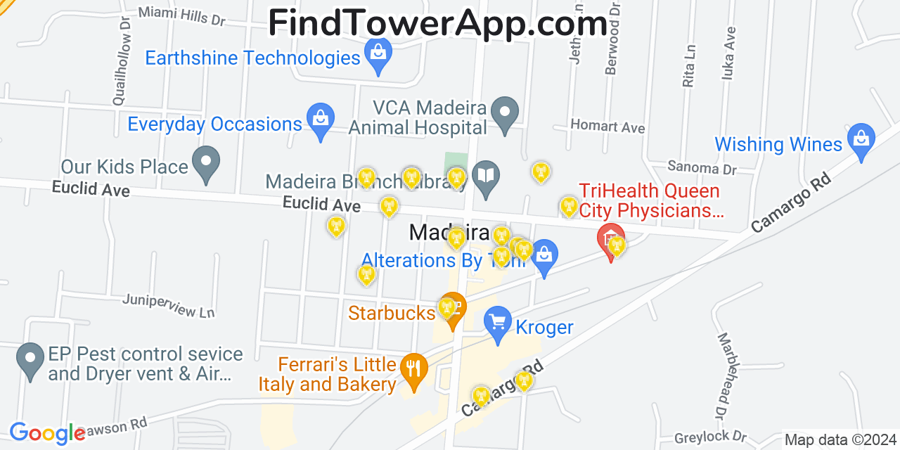 AT&T 4G/5G cell tower coverage map Madeira, Ohio