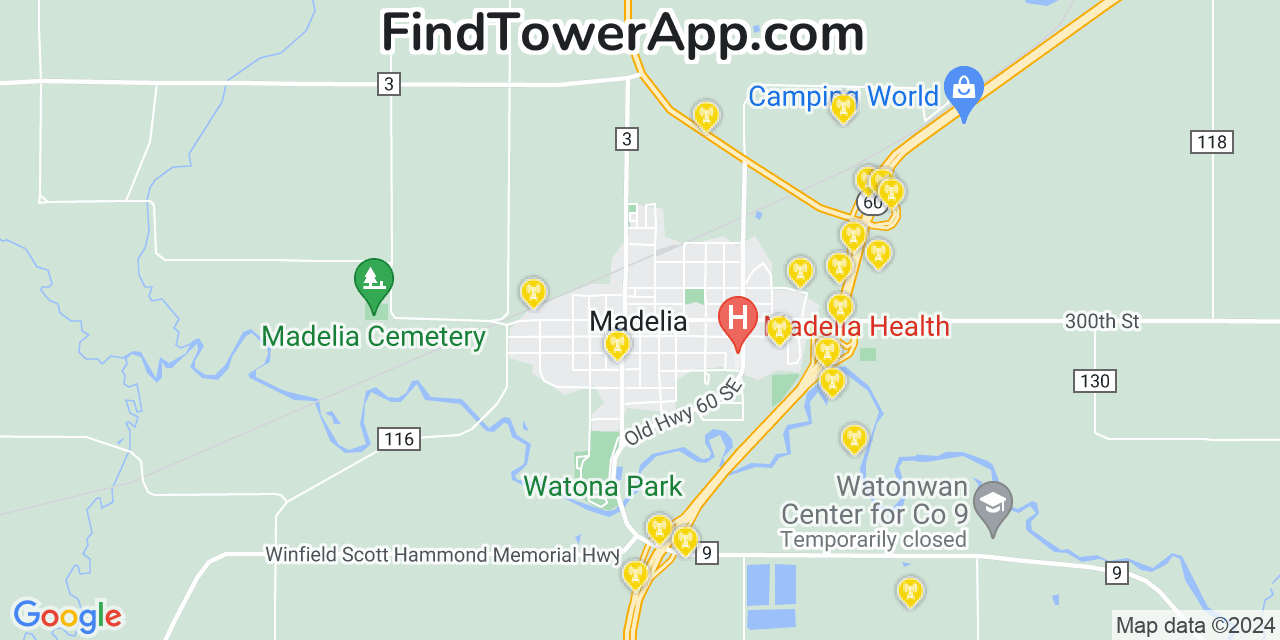 AT&T 4G/5G cell tower coverage map Madelia, Minnesota