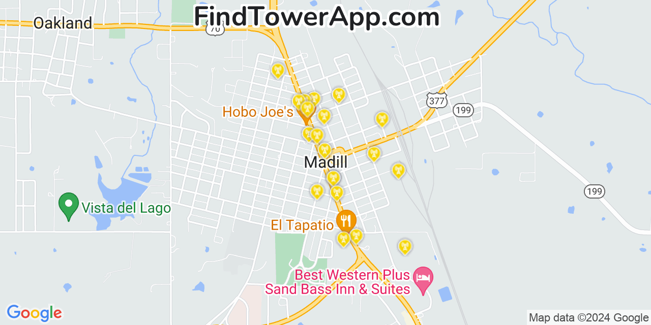 AT&T 4G/5G cell tower coverage map Madill, Oklahoma